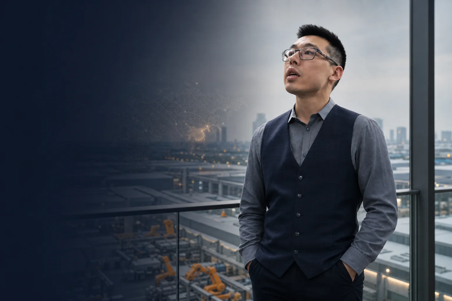 Eric Nie في بيئة صناعية صينية حديثة